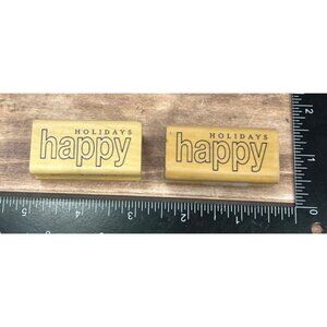 A MUSE 9-8352D HAPPY HOLIDAYS WOOD MOUNTED RUBBER STAMP